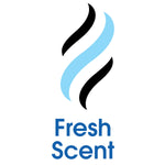 Graphic logo reading 'Fresh Scent' with three stylized wavy scent lines in black and light blue over white background.