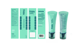 Flat layout showing Frida toothpaste packaging panels and tube with drug facts and branding visible