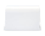 Front-facing white pop-up toothbrush dispenser with smooth curved cover and plain surface