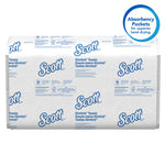 Front-facing Scott Slimfold towel pack showing repeating Scott logo on wrapper and absorbency pockets callout