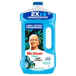 Front-facing blue Mr. Clean 2X concentrated multi-surface cleaner bottle with visible label and handle on a white background