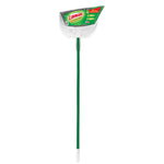 Full-length Libman broom with green steel handle and white dustpan head on white background