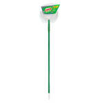 Full-length green-handled Libman angle broom paired with a white dustpan on white background