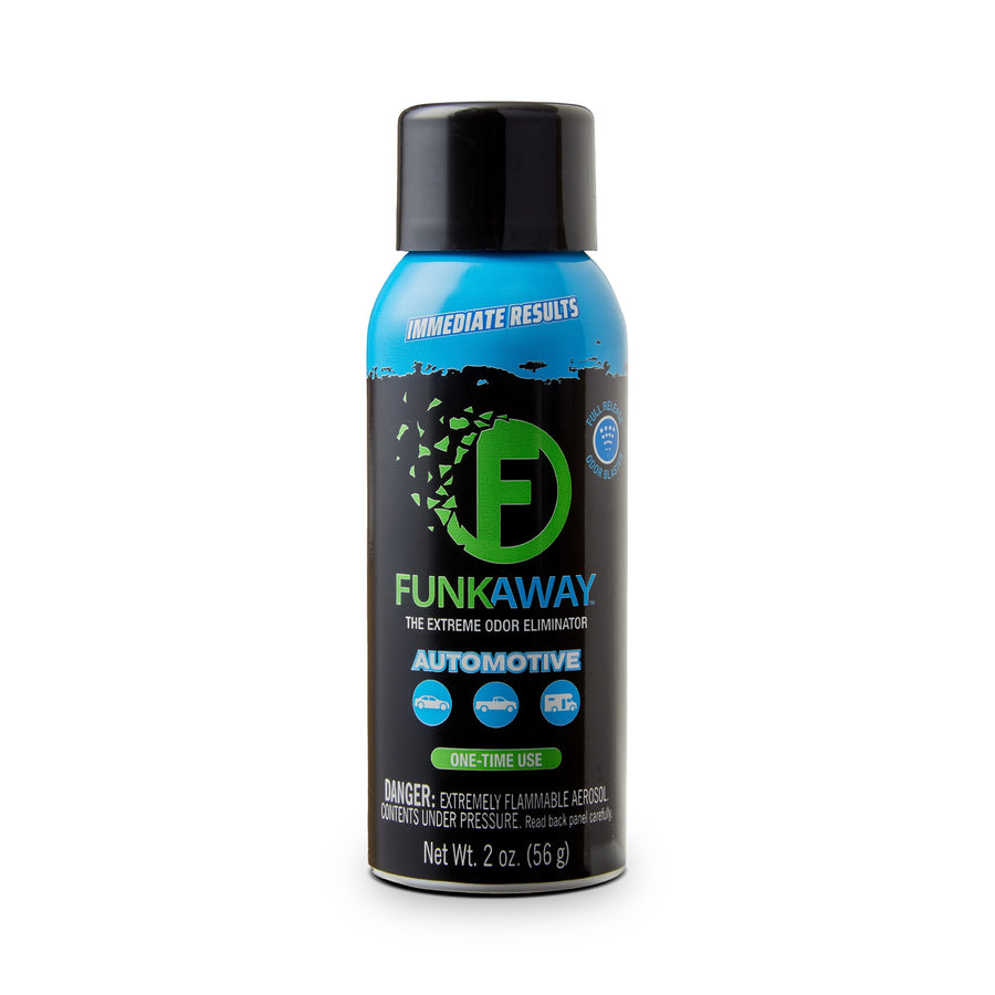 Single FunkAway Automotive aerosol can on white background showing brand logo and product labeling.