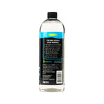 Rear view of FunkAway Laundry Booster bottle showing usage instructions, barcode and black label with blue top band
