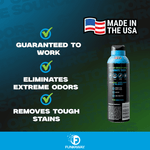 Feature graphic showing FunkAway can, checkmark benefits and a 'Made in the USA' flag badge on dark background
