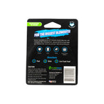 Back view of Funkaway puck blister card showing directions, caution text, barcode and branding on black backing