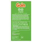 Back panel of Gain powder box with ingredient list, caution statement and P&G logo on a green background