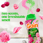 Gain Tango Twist bottle with cherries, rose petals and bead trail plus text about two scents