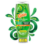 Gain Ultra Clean EZ-Squeeze bottle with stylized green splash background and visible front label
