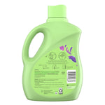 Rear view of Gain fabric softener bottle showing usage icons, ingredient text block and barcode on a white background