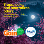 Graphic showing moonlit night and cherry blossoms with Gain and Febreze logos and copy about trapping and neutralizing odors.