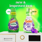 Comparison graphic showing old and new Gain Moonlight Breeze fabric softener bottle designs