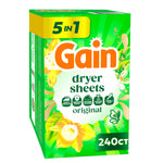 Box of Gain Original dryer sheets with green floral packaging and prominent 240 ct label on front
