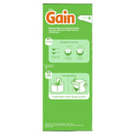 Side panel of a green Gain powder box showing measuring and usage diagrams