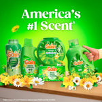 Array of Gain products including scent booster, fabric softener, dryer sheets and detergent on a wooden surface with 'America's #1 Scent' text