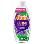 Clear Gain Rinse out odor bottle with purple label and moonlight breeze branding, trial-size 16 oz appearance on white background.