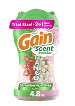 Front-facing Gain Tango scent booster bottle showing strawberry and floral graphics and 4.8 oz label