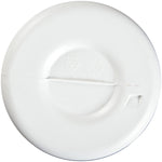 Close-up top view of a white plastic jug base showing molded recycling symbols and manufacturing marks