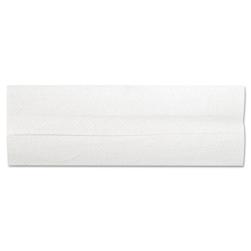 Single unfolded white C-fold paper towel displayed flat on a white background
