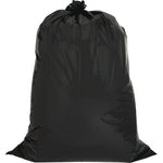 Genuine Joe black 42-gallon contractor trash bag tied at the top, photographed against a white background