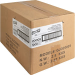 Angled view of a sealed cardboard carton with Genuine Joe product labels and printed weight and model info