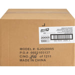 Close-up of a Genuine Joe cardboard carton label showing model GJO20005 and product barcode