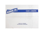 White Genuine Joe cardboard dispenser box labeled 'Can Liners' with blue branding and punch-out opening