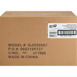 Close-up of a Genuine Joe cardboard carton showing printed model, barcode label and shipping text for spoons