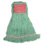 Genuine Joe green synthetic mop head with red stitched attachment pad and welted band