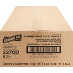Front-facing view of a Genuine Joe cardboard shipping carton labeled for hardwound roll towels and barcode