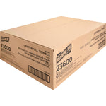 Kraft cardboard case marked Genuine Joe 23600 center-pull towels shown on white background, barcode and product text visible
