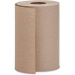 Genuine Joe natural kraft embossed hardwound roll towel showing textured brown paper and cardboard core.