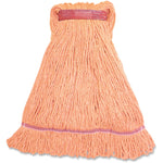 Genuine Joe narrow-band large mop head in orange yarn with sewn reinforced band