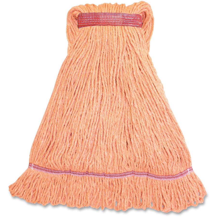 Genuine Joe narrow-band large mop head in orange yarn with sewn reinforced band