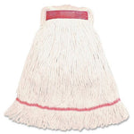 Genuine Joe narrow-band large mop head in white yarn with red stitched reinforcement band