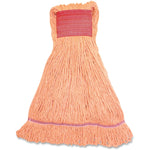 Orange synthetic-blend large mop head with sewn reinforcement band and looped yarn strands