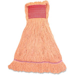 Orange synthetic-blend large mop head with sewn reinforcement band and looped yarn strands