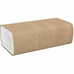 Single brown multifold paper towel pack displayed on white background, showing folded edges and texture