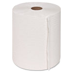 Single Genuine Joe hardwound white paper towel roll with visible embossed texture and brown core, on white background
