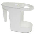 White plastic mop caddy with clamp ring and open basin for holding a toilet-bowl mop and supplies