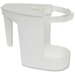 White plastic mop caddy with clamp ring and open basin for holding a toilet-bowl mop and supplies