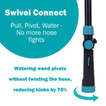 Informational graphic highlighting the swivel connect feature of the Gilmour watering wand