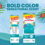 Promotional graphic showing two Glad Bahama Bliss product boxes side by side with headline "BOLD COLOR SENSATIONAL SCENT"