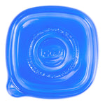 Top view of a blue Glad interlocking lid with embossed Glad logo and circular design