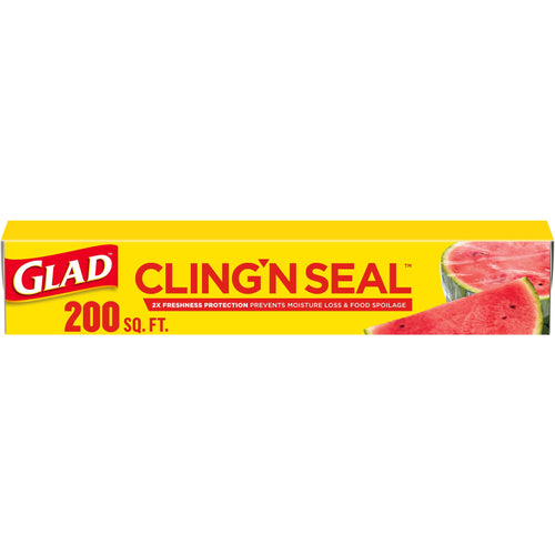 Yellow Glad Cling'N Seal box showing 200 sq. ft. label with watermelon image on the right