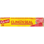 Long horizontal Glad Cling'N Seal box front showing 200 sq. ft. label and watermelon graphic on yellow packaging