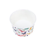 Top-down view of a Glad For Kids dinosaur printed paper snack bowl showing interior and exterior pattern