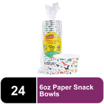Stacked Glad For Kids dinosaur printed paper snack bowls in clear packaging with one bowl displayed