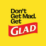 Bold yellow panel with Glad logo and slogan ‘Don’t Get Mad. Get Glad’ in black and red branding